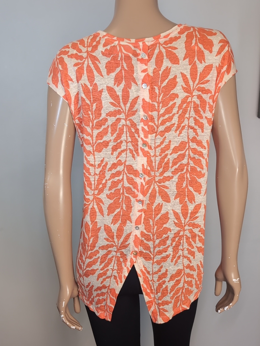Rachel Zoe Linen Tropical Leaf Print Button Back Top Womens Size Large Orange - Picture 6 of 9